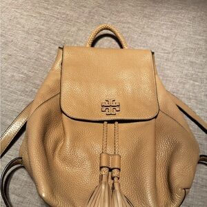 Tory Burch Beige Backpack with Pebbled Leather and Logo